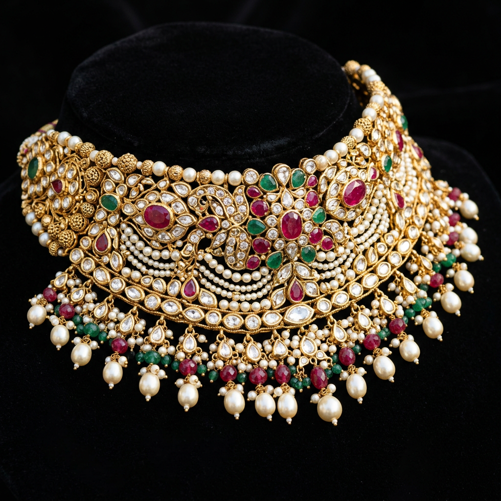 Pakistani bridal gold necklace kundan work