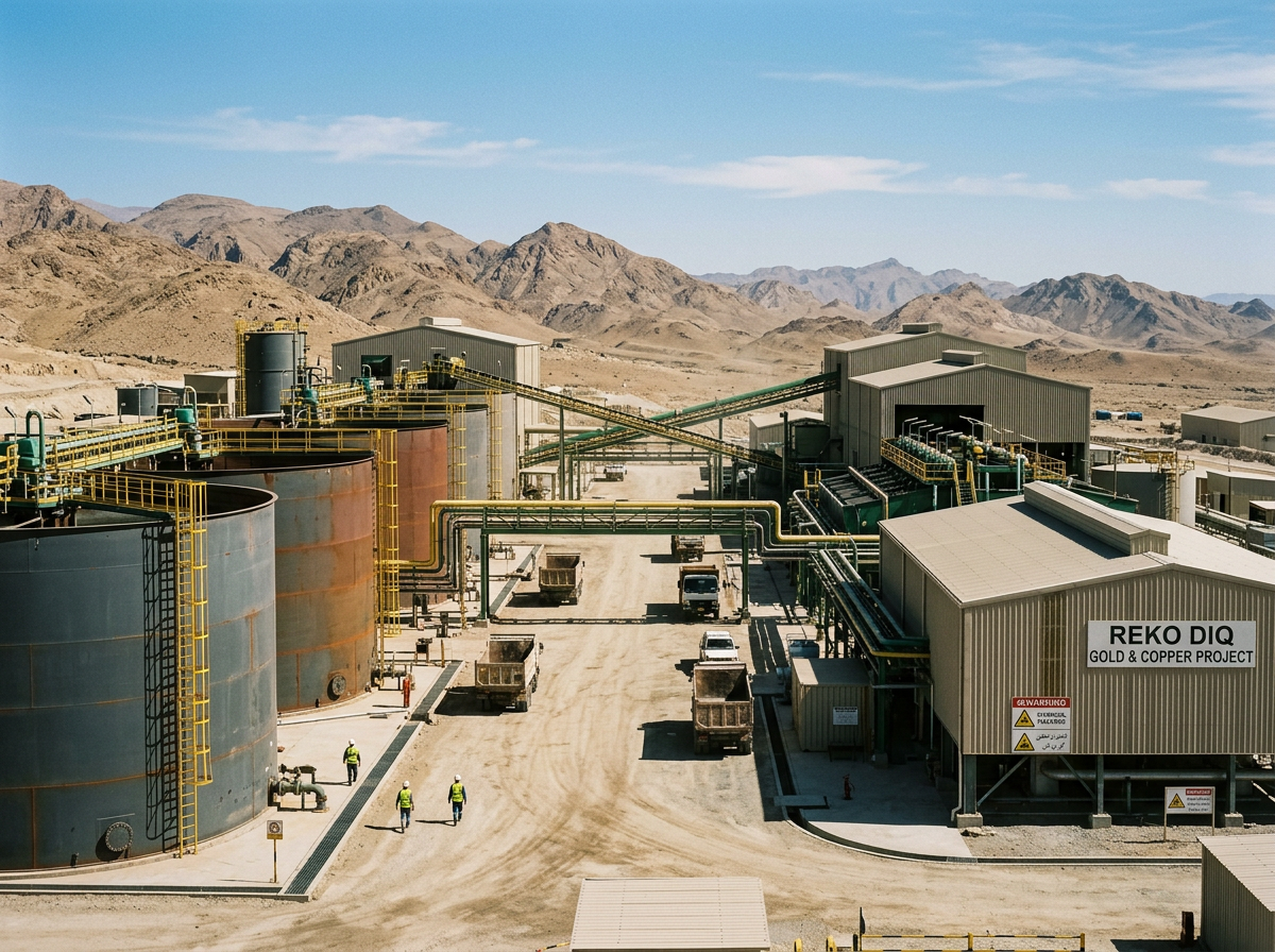 Gold processing plant with leaching tanks and equipment