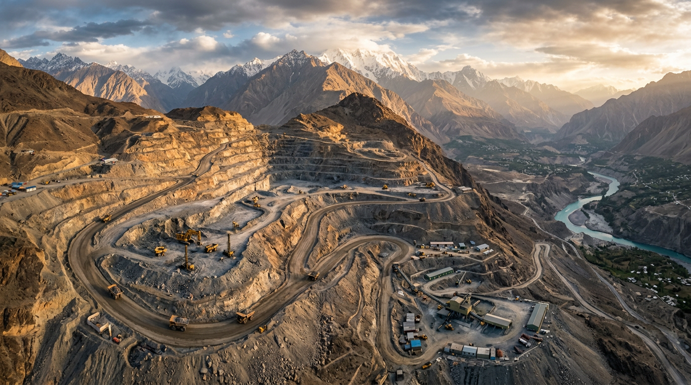 Aerial view Pakistan gold mine landscape